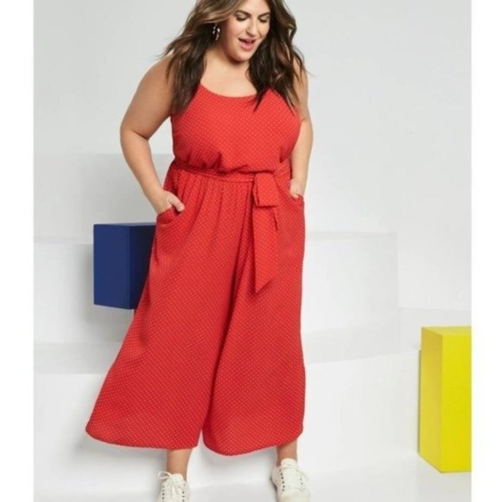 Red Polka Dot Sleeveless Wide-Leg Jumpsuit